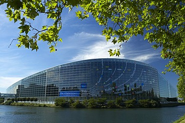 View of the European parliament in Strasbourg by the river Ill.