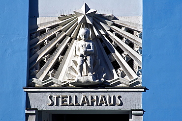 Sculpture over the entrance to Stellahaus (Stella House), Hamburg, Germany, Europe