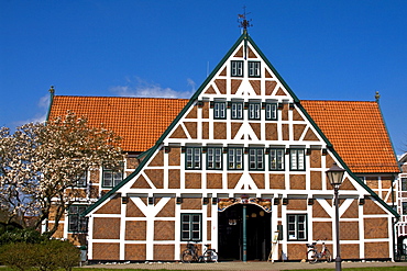 Historic timber framed, timber-frame town hall, Jork, Altes Land, Lower Saxony, Germany, Europe