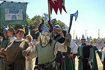 Knights in mediaeval medieval costumes, knight festival Kaltenberger Ritterspiele, Kaltenberg, Upper Bavaria, Germany