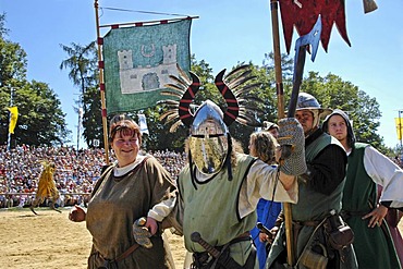 Knights in mediaeval medieval costumes, knight festival Kaltenberger Ritterspiele, Kaltenberg, Upper Bavaria, Germany