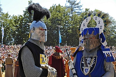 Knights in mediaeval medieval costume, knight festival Kaltenberger Ritterspiele, Kaltenberg, Upper Bavaria, Germany