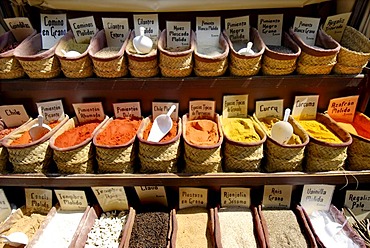 Sales stall with open spices. Spain.