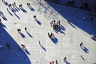 Pedestrians with shadows from the birdÂ¥s view, Ulm, Baden-Wuerttemberg, Germany