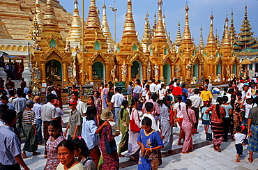 The Shwedagon Pagoda is the most important religious building and the religious centre of Yangon, Burma, Asia