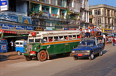 Public transport with old busses in Bago, Burma