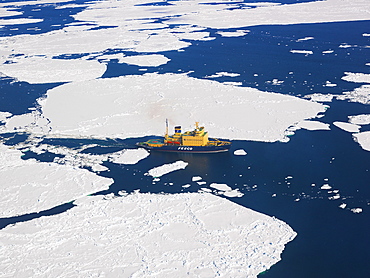 Captain Khlebevnikov icebreaker in Ross Sea pack ice, view from a helicopter, Antarctic