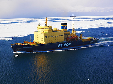 Captain Khlebevnikov icebreaker in Ross Sea pack ice, view from a helicopter, Antarctic