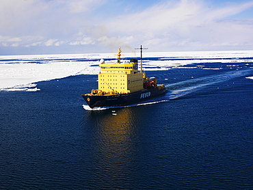 Captain Khlebevnikov icebreaker in Ross Sea pack ice, view from a helicopter, Antarctic