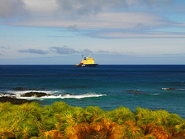 Icebreaker Captain Khlebnikov in front of Macquarie Island, Australian Antarctic