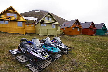 Snowmobiles in Longyearbyen, Spitsbergen, Svalbard, Norway, Europe