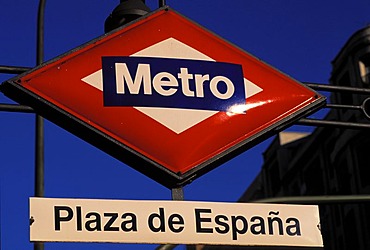 Metro, Underground sign , Plaza de Espana , Madrid , Spain , Europe