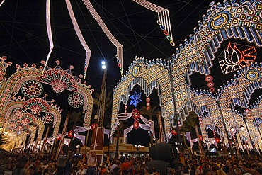 Illumination at night , Feria de Caballo , Jerez de la Frontera , Cadiz , Andalusia , Spain , Europe