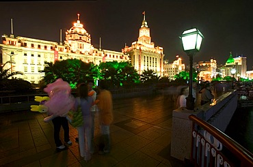 Illuminated buildings, the Bund, Huangpu River, Shanghai, China, Asia