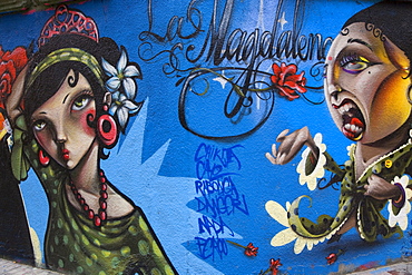 Las Magdalenas, graffiti art spray-painted onto a wall, wall mural, Zaragoza, Saragossa, Aragon, Spain