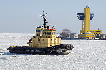 The Odessa seaport is blocked by ice, frozen Black Sea, a rare phenomenon, last time it occured in 1977, Odessa, Ukraine, Eastern Europe