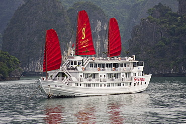 Junk, excursion boat in Halong Bay, Vietnam, Asia