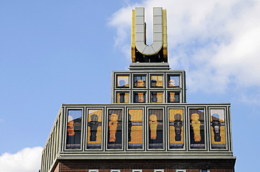 Dortmund U, U-Tower, kicker video installation, former Union Brewery, cultural centre, arts centre, landmark, Dortmund, North Rhine-Westphalia, Germany, Europe, PublicGround