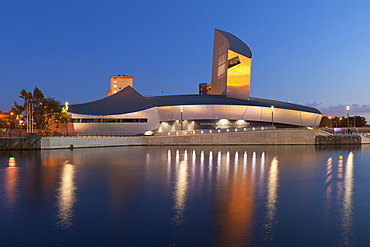 Imperial War Museum North in evening light, Salford Quays, Manchester, England, United Kingdom, Europe