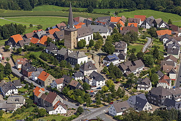 Aerial view, Catholic Church of St. Clement, Kallenhardt, Ruethen, Sauerland, North Rhine-Westphalia, Germany, Europe