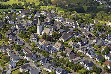 Aerial view, Hirschberg with St. Christopher's Church, Warstein, Sauerland, North Rhine-Westphalia, Germany, Europe