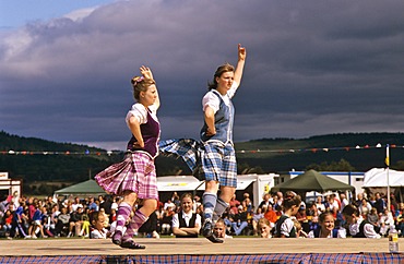 Dancing competition of girls at Highland Games at Ballater Scotland