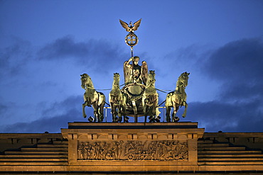 Brandenburg Gate, Quadriga, at dusk, Berlin, Germany, Europe