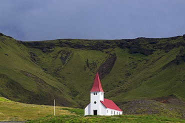 Church in the village of Vik i Myrdal, South Coast, Iceland, Europe