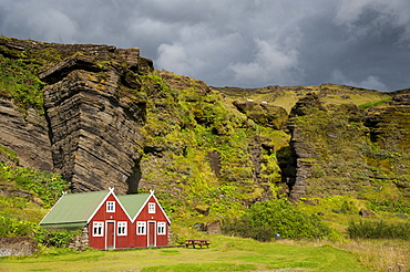 Holiday homes, Edda Hotel, village of Vik i Myrdal, South Coast, Iceland, Europe