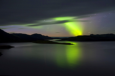 Northern Lights or aurora borealis above Lake Langisjor, Highland, Iceland, Europe