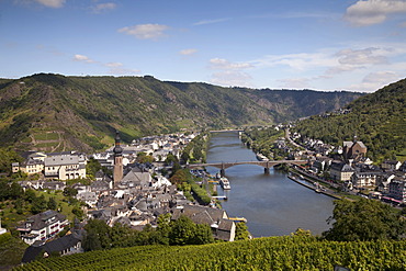 View from the Tummelchen on the town and the Moselle river valley, Cochem, Moselle, Rhineland-Palatinate, Germany, Europe, PublicGround
