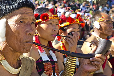 Members of the Samdom tribe at the annual Hornbill Festival, Kohima, Nagaland, India, Asia