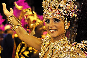 Dancer of Uniao da Ilha samba school at the Carnaval in Rio de Janeiro 2010, Brazil, South America