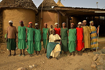 Mozogo Daouka, 98, chief of the village of Oudjilla with some of his 50 wives, near Mora, Cameroon, Central Africa, Africa