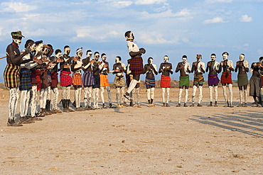 Nyangatom, Bumi, tribal dance ceremony, Omo river Valley, Ethiopia, Africa