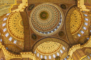 Interior, Yeni Cami or New Mosque, domes and cupolas, Istanbul, European side, Istanbul Province, Turkey, European side