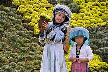 Tourists wearing a traditional costume, Sapa, Vietnam, Asia