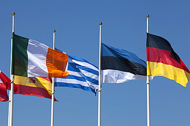 International flags, European Investment Bank, EIB, European quarter, Kirchberg plateau, Luxembourg City, Europe, PublicGround