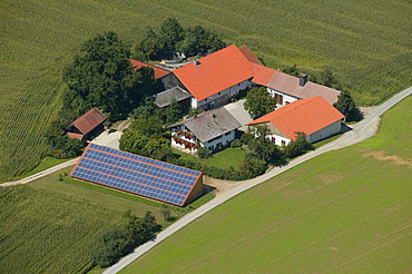 Farm with solar energy system, Upper Bavaria, Bavaria, Germany