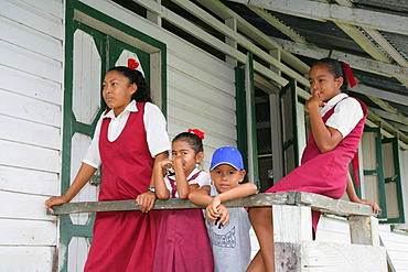 Schoolchildren during recess, Arawak natives, Santa Mission, Guyana, South America