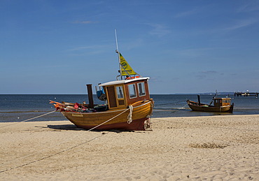 Fishing boat on the beach, Usedom Island, Mecklenburg-Western Pomerania, Germany, Europe