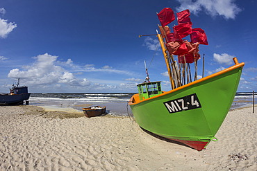 Fishing boat on the beach, Mistroy, Wolin peninsula, Poland, Europe