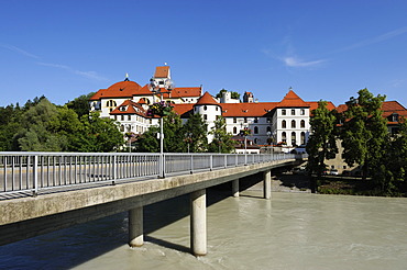 St. Mang's Abbey on the Lech river, Fuessen, Ostallgaeu district, Allgaeu, Swabia, Bavaria, Germany, Europe