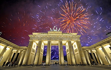 Brandenburg Gate, fireworks, Berlin, Germany, Europe