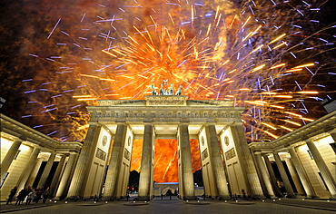 Brandenburg Gate, fireworks, Berlin, Germany, Europe