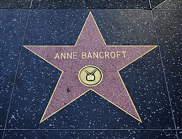 Terrazzo star for the artist Anne Bancroft, television category, Walk of Fame, Hollywood Boulevard, Hollywood, Los Angeles, California, United States of America, USA, PublicGround