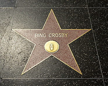 Terrazzo star for Bing Crosby, radio category, Walk of Fame, Hollywood Boulevard, Hollywood, Los Angeles, California, United States of America, USA, PublicGround