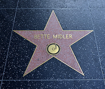 Terrazzo star for Bette Midler, music category, Walk of Fame, Hollywood Boulevard, Hollywood, Los Angeles, California, United States of America, USA, PublicGround