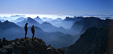 Birkkarspitze, alpinists, backlight, Karwendel, Tyrol, Austria