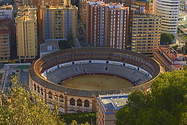 Bullring, view from Gibralfaro, Malaga, Costa del Sol, Andalucia, Spain, Europe